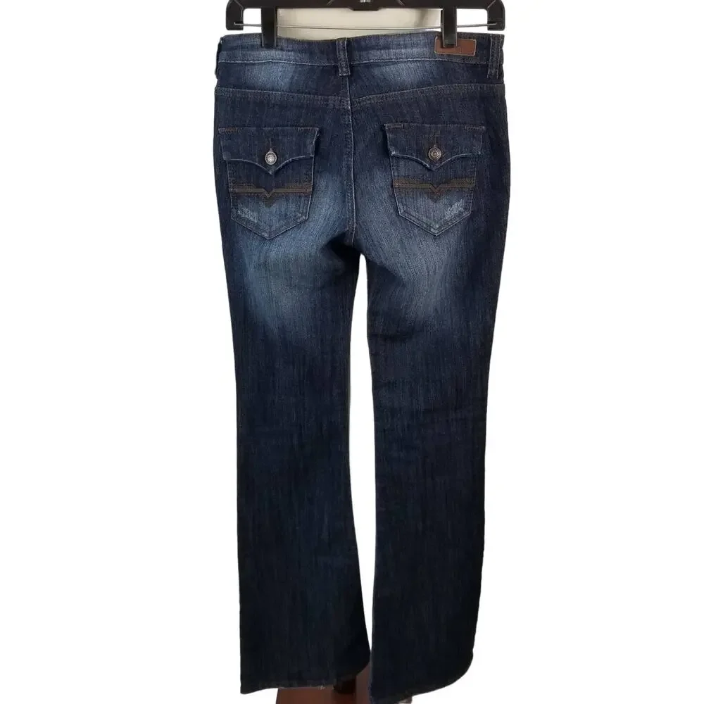 Buffalo David Bitton Blue Denim Jeans Fendi Stretch Flare Boot Flap Pockets 28